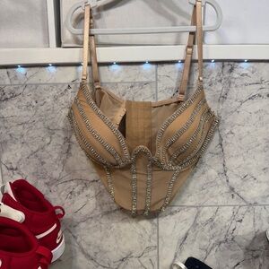 Glamorous Embellished Tan Bodysuit